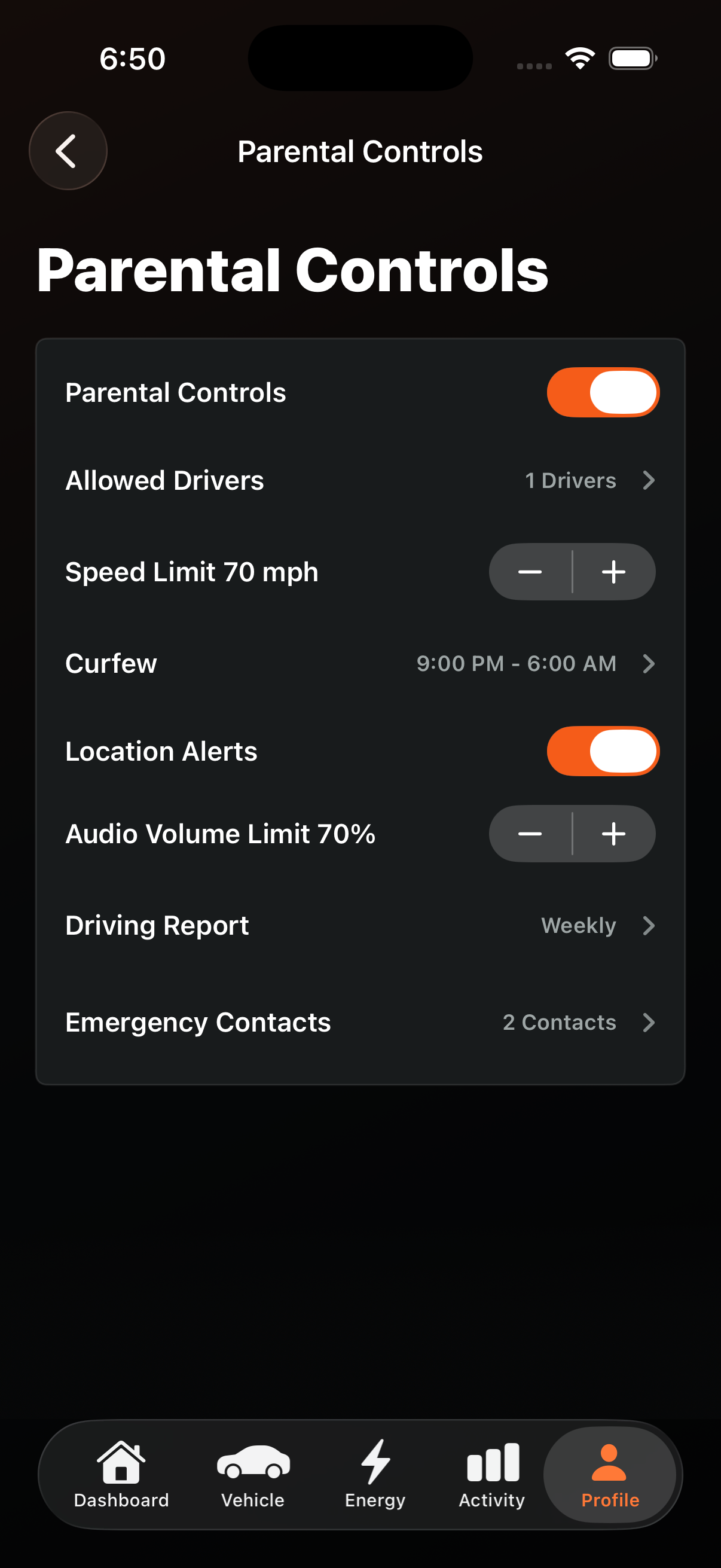 Parental Controls screen