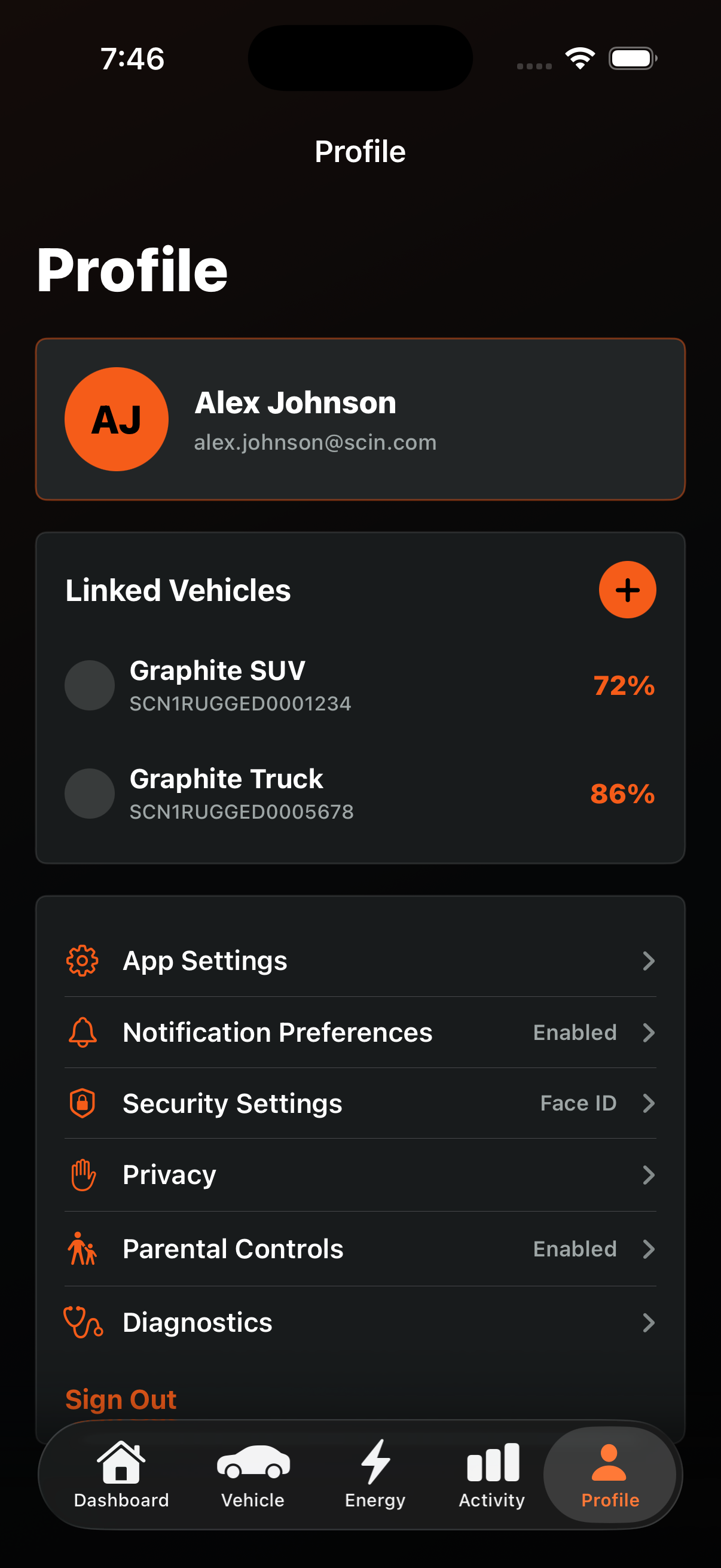 Profile screen