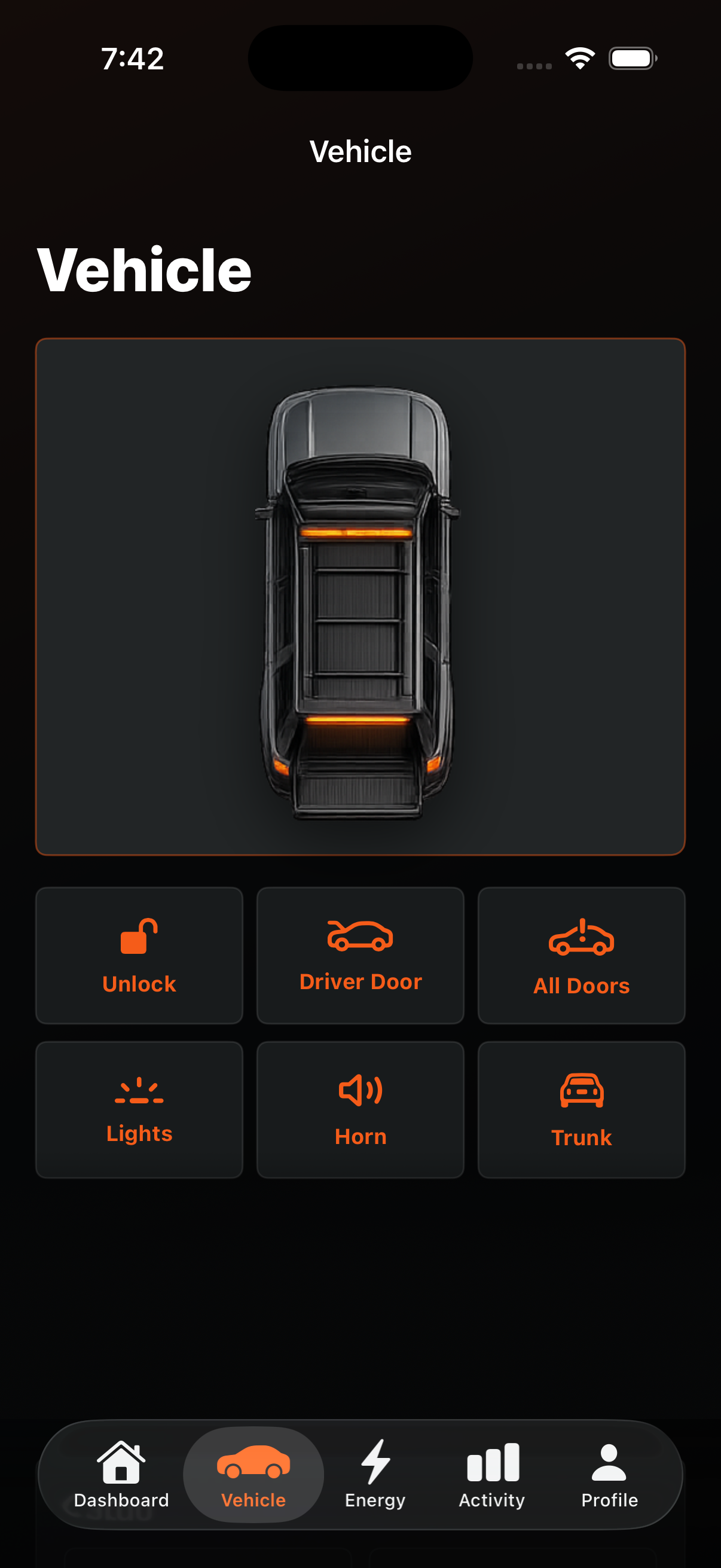 Vehicle controls screen